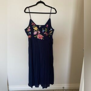 ASOS Navy Midi Wrap Dress with Embroidered Flowers